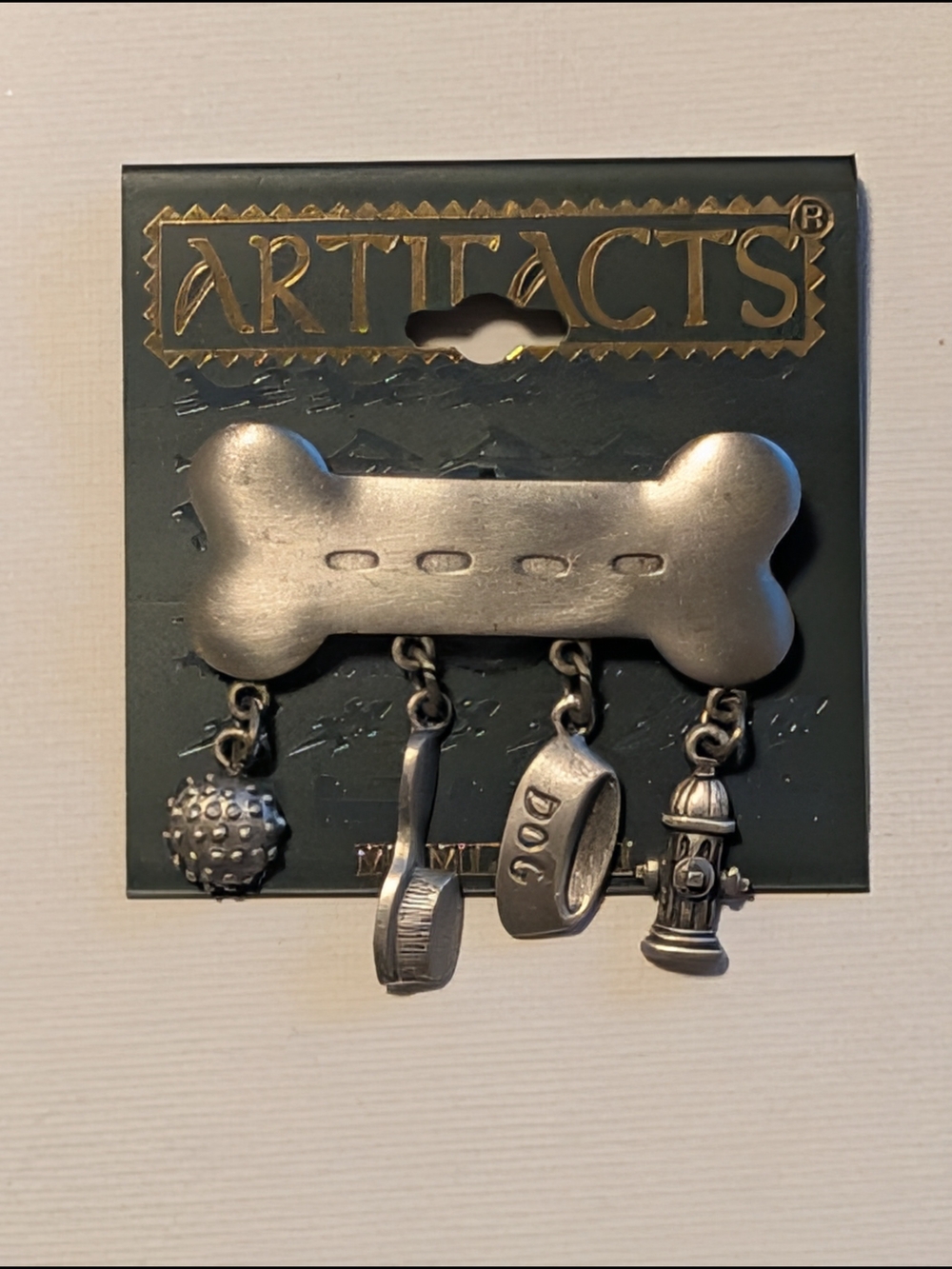 JJ Jonette Pewter Dog Bone Charm Brooch - Silver